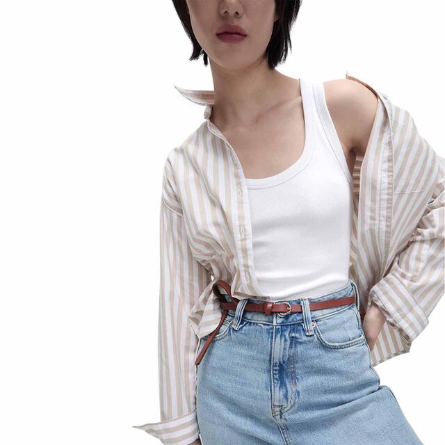 M&S Womens Cotton Rich Ribbed Slim Fit Vest Top, size 8, Soft White thumbnail 3