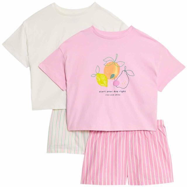 M&S Fruit Embroidery Placement Shortie, 2-12 Years, Ivory