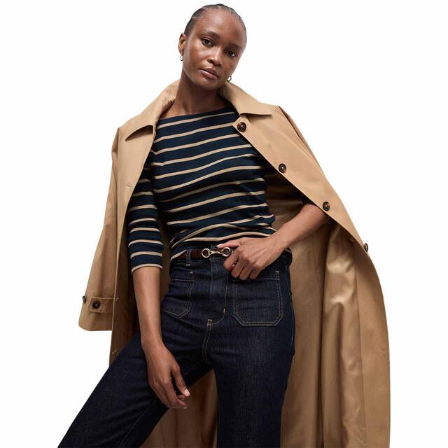 M&S Womens Pure Cotton Striped, Slim Fit Top, size 10, Dark Navy Mix thumbnail 2