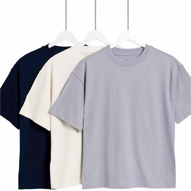 M&S Unisex Pure Cotton T-Shirts, 6-12 Years, Grey Mix