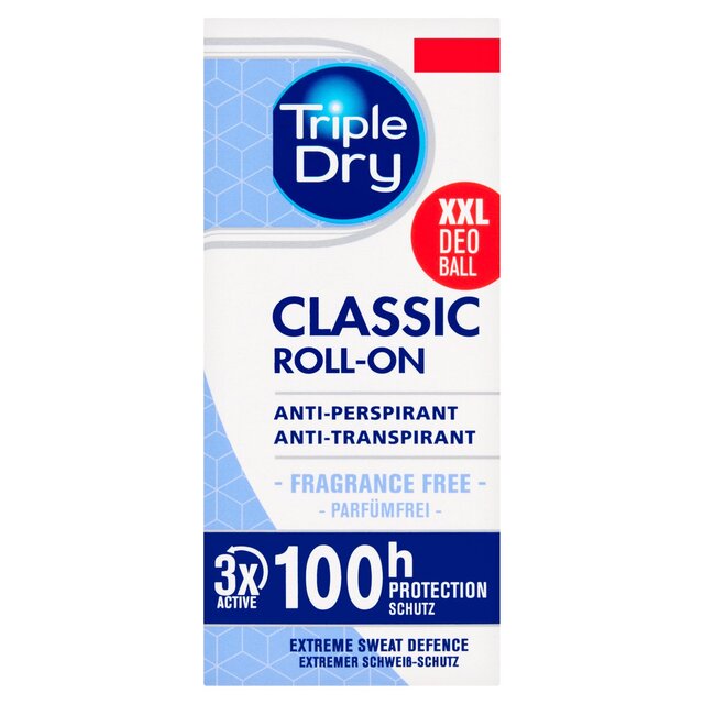 Triple Dry Classic Fragrance-Free Anti-Perspirant Roll On 100-Hours