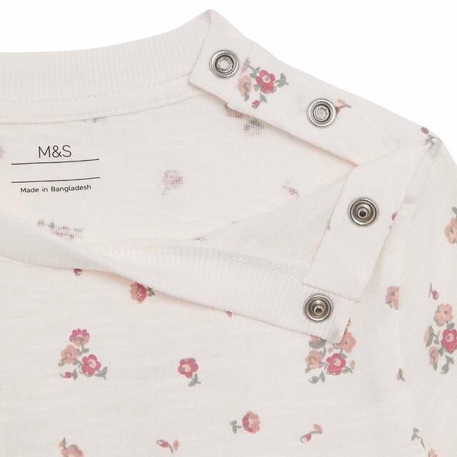 M&S Jersey Ditsy Floral Dress, 0-3 Years, Cream thumbnail 2