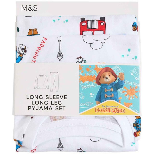 M&S Boys Pure Cotton Paddington Pyjamas, 4-5 Years, Ivory thumbnail 2