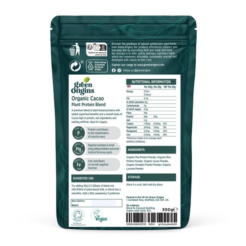 Green Origins Organic Cacao Plant Protein Powder thumbnail 2