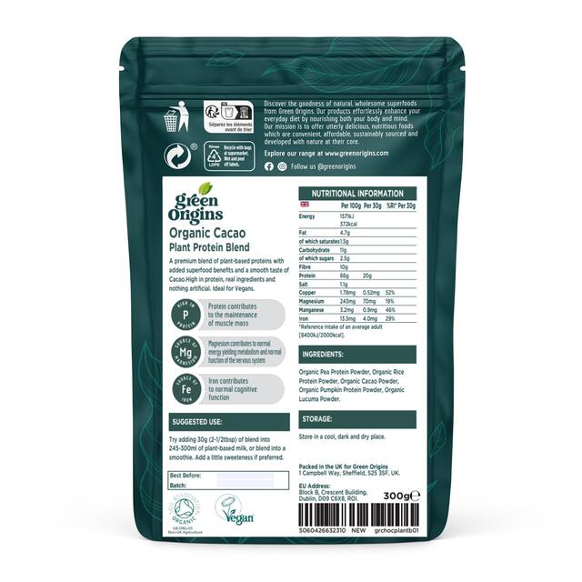 Green Origins Organic Cacao Plant Protein Powder thumbnail 2