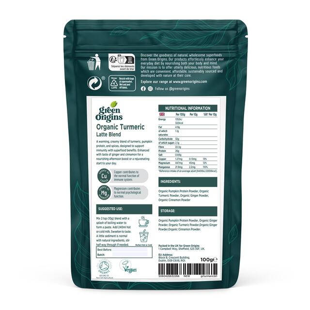 Green Origins Organic Super Turmeric Latte Blend with Ginger & Cinnamon thumbnail 7