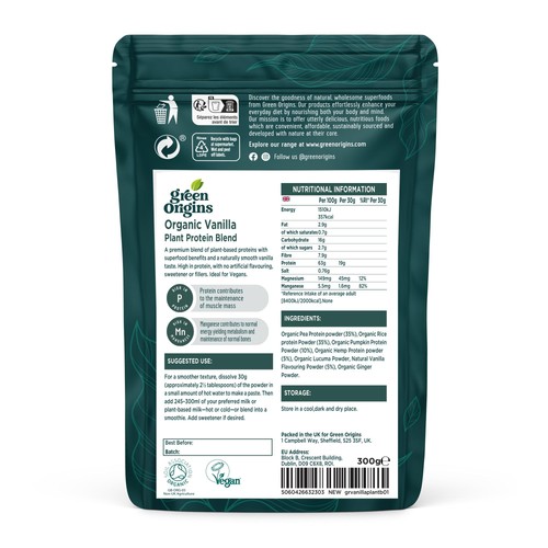 Green Origins Organic Vanilla Plant Protein Powder  thumbnail 2