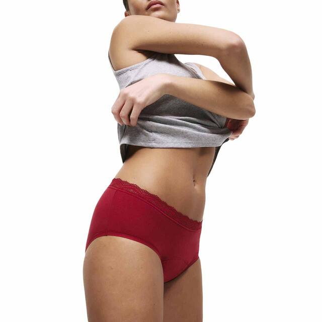 M&S Womens Heavy Absorbency Period Full Briefs, 8-18, Dark Cranberry thumbnail 2