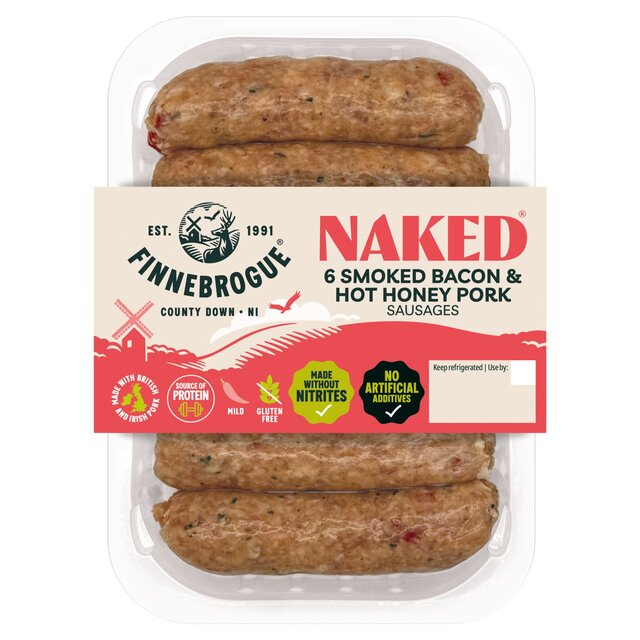 Finnebrogue Naked 6 Smoked Bacon & Hot Honey Pork Sausages