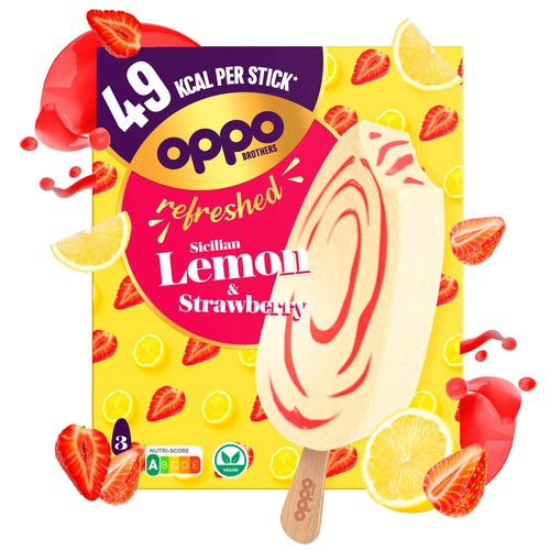 Oppo Refreshed Lemon & Strawberry Low Calorie Sorbetto Sticks thumbnail 2