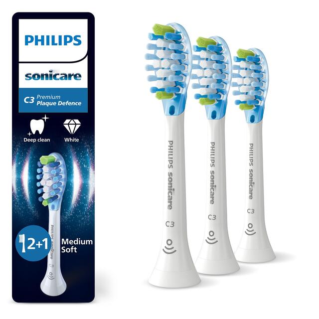 Philips Sonicare C3 Premium Plaque Defence Brush Head, White, 2+1 Pack