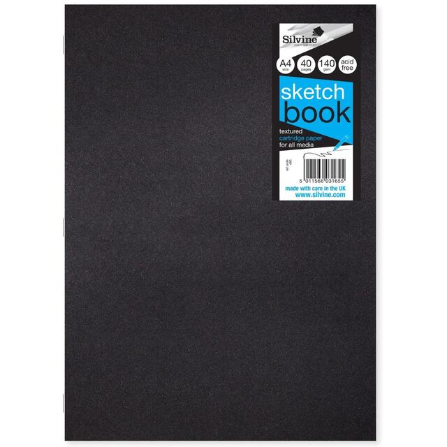 Sinclairs Silvine Sketchbook A4 Portrait 40 Pages Black 140gsm
