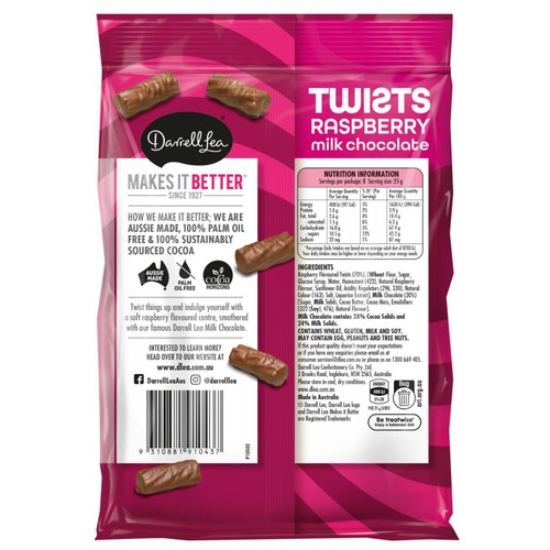 Darrell Lea Chocolate Coated Raspberry Liquorice Twists thumbnail 2