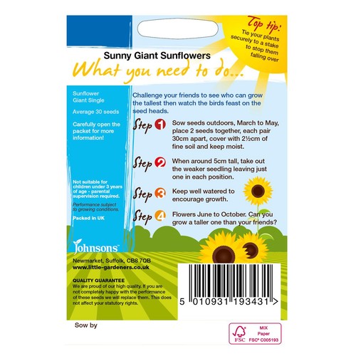 Mr Fothergills Seeds - Sunny Giant Sunflowers thumbnail 2