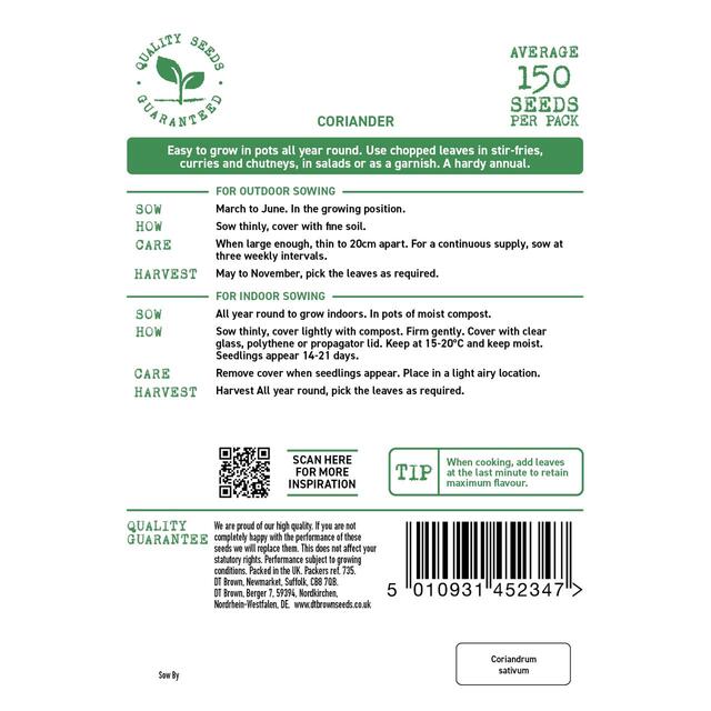 Mr Fothergills Seeds - D.T. Brown Coriander Cilantro for Leaf thumbnail 2