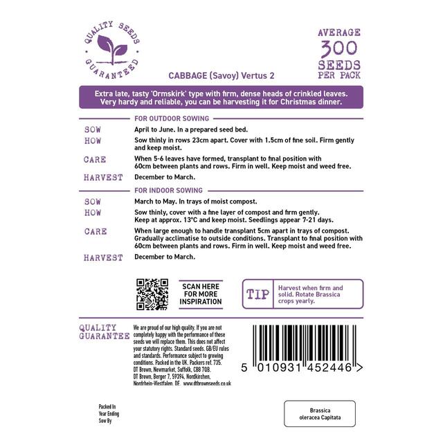 Mr Fothergills Seeds - D.T. Brown Cabbage Savoy Vertus thumbnail 2