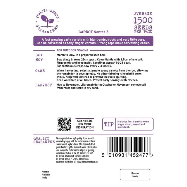 Mr Fothergills Seeds - D.T. Brown Carrot Nantes thumbnail 2