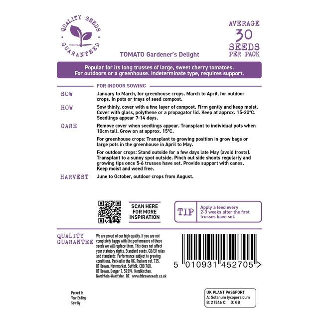 Mr Fothergills Seeds - D.T. Brown Tomato Gardner's Delight thumbnail 2