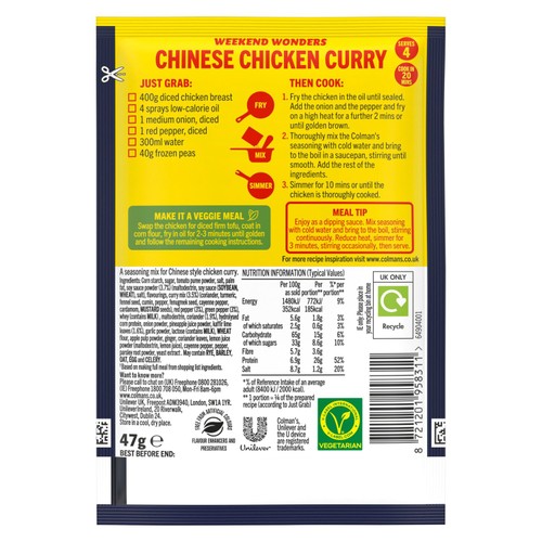 Colman's Chinese Chicken Curry Recipe Mix thumbnail 4