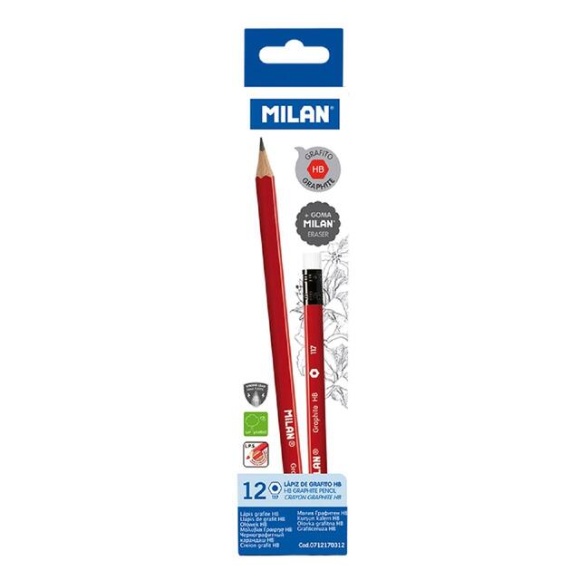 MILAN Box 12 HB hexagonal graphite pencils with eraser