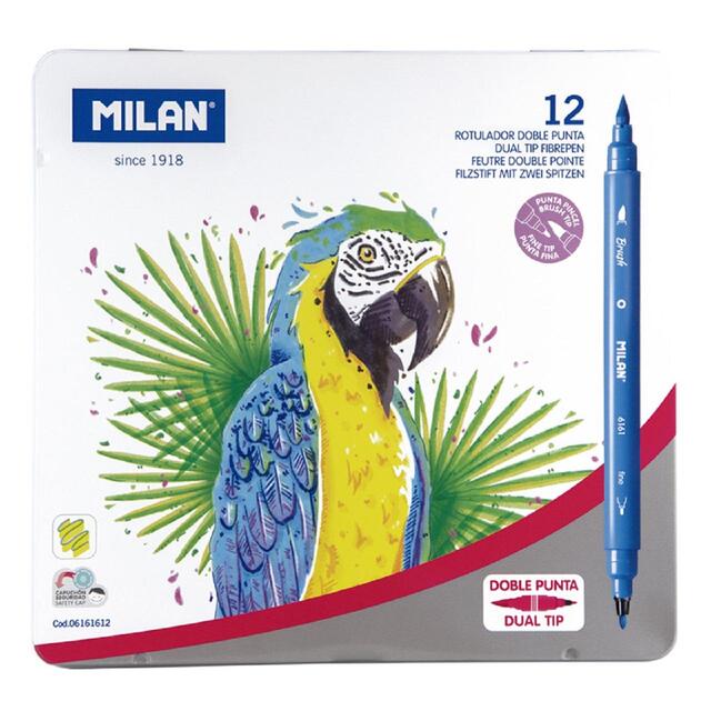 MILAN Metal Box 12 dual tip fibrepens