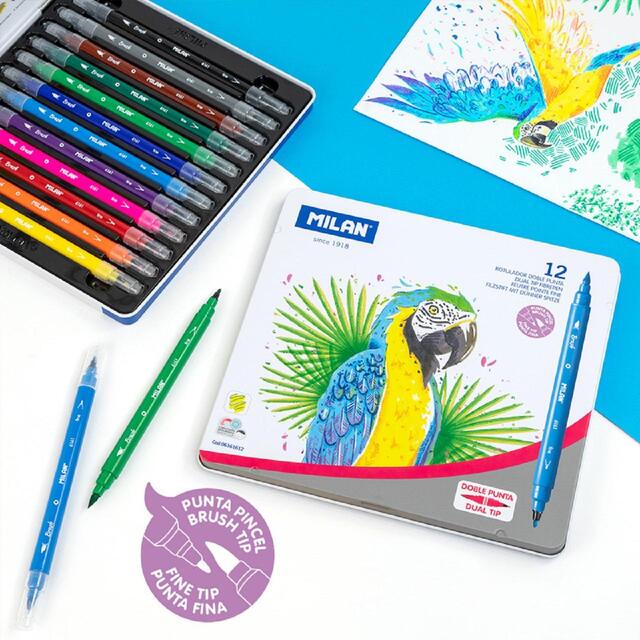 MILAN Metal Box 12 dual tip fibrepens thumbnail 4