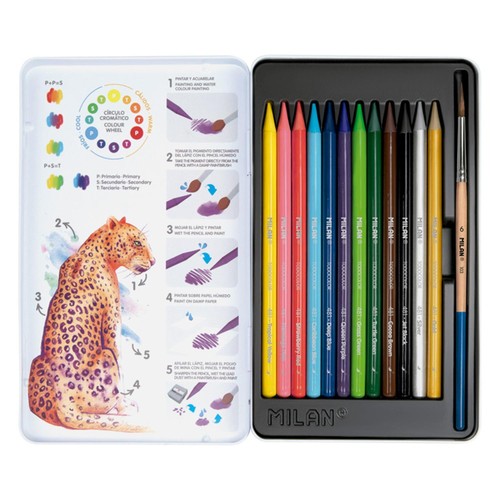MILAN Metal box 12 woodless watersoluble colour pencils + brush thumbnail 2