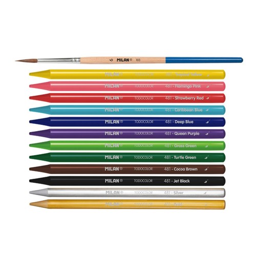 MILAN Metal box 12 woodless watersoluble colour pencils + brush thumbnail 3