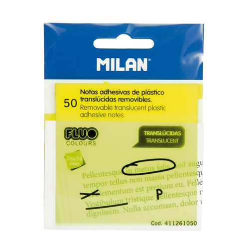 MILAN Pad 50 yellow translucent removable adhesive notes 76 x 76 mm