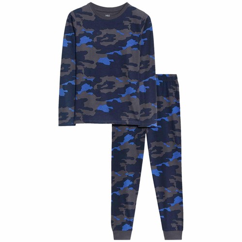 M&S Camo Pyjamas, 10-11 Years, Blue thumbnail 2