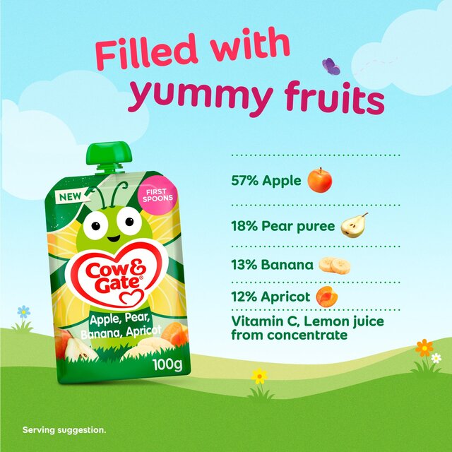 Cow & Gate Fruit Apple Pear Banana & Apricot Baby Pouch 4+ Months thumbnail 6