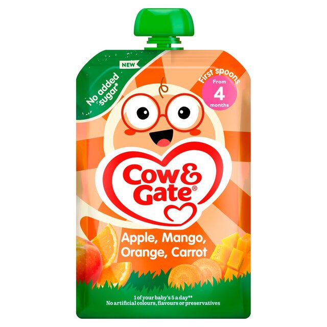 Cow & Gate Fruit Pouch Apple Mango Orange & Carrot Baby Food 4+ Months
