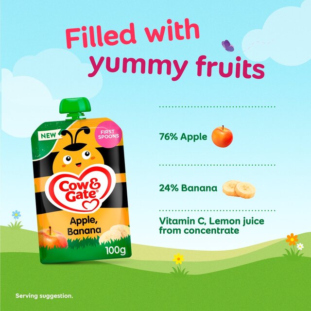 Cow & Gate Fruit Pouch Apple & Banana Baby Food Snack 4+ Months thumbnail 5