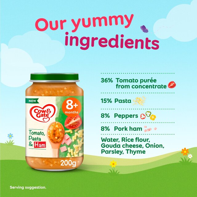 Cow & Gate Tomato Ham & Pasta Baby Food Meal Jar 8+ Months thumbnail 3