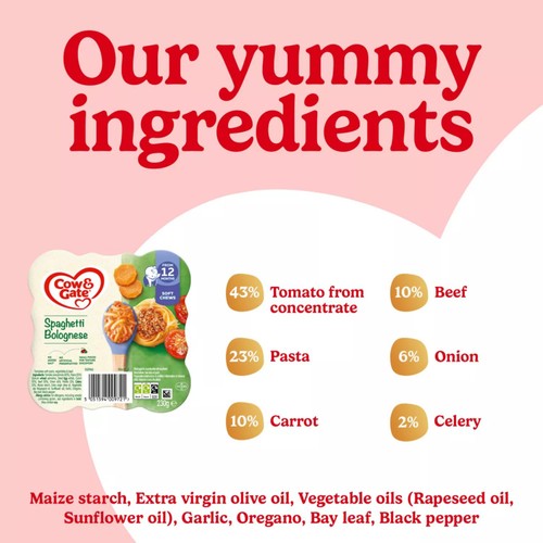 Cow & Gate Spaghetti Bolognese Baby Food Meal 12+ Months thumbnail 3