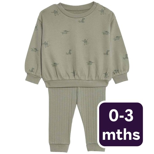 M&S Khaki Leggings Outfit, 0-3 Months, Khaki