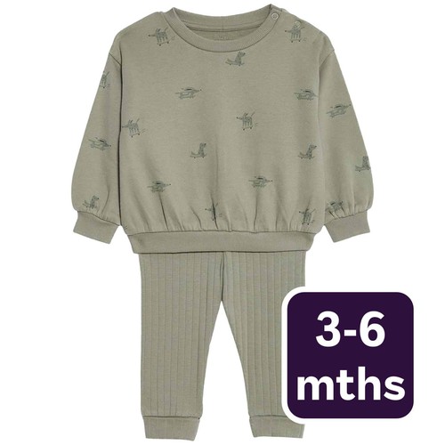 M&S Khaki Leggings Outfit, 3-6 Months, Khaki
