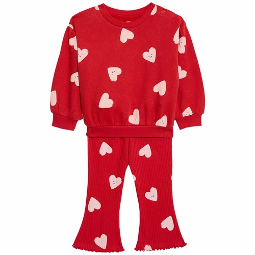 M&S Heart Sweat Outfit, 9-12 Months, Red thumbnail 2