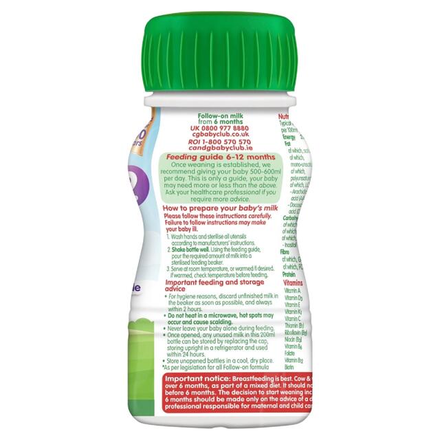 Cow & Gate 2 Follow On Baby Milk Formula Liquid Ready to Feed 6-12 Months thumbnail 3