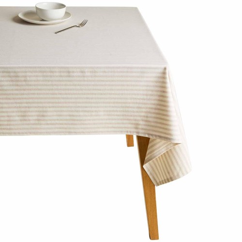 M&S Cotton with Linen Striped Tablecloth, One Size, Natural thumbnail 2