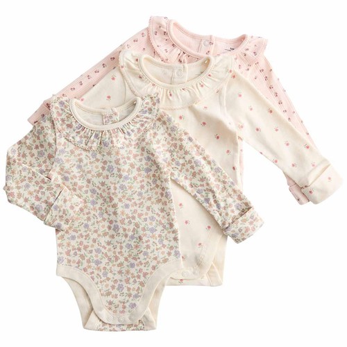 M&S Girls Floral Pointelle Bodysuit with Collar, 0-3 Months, Ivory thumbnail 2