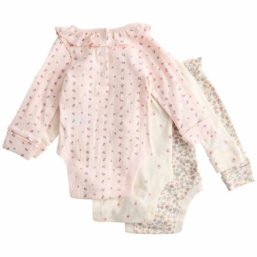 M&S Girls Floral Pointelle Bodysuit with Collar, 0-3 Months, Ivory thumbnail 3