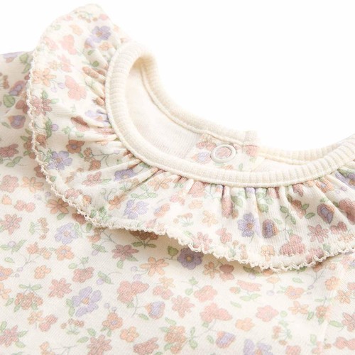 M&S Girls Floral Pointelle Bodysuit with Collar, 0-3 Months, Ivory thumbnail 4