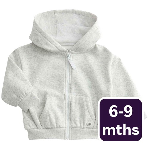 M&S Tommy Zip Up Hoodie, 6-9 Months, Grey Marl