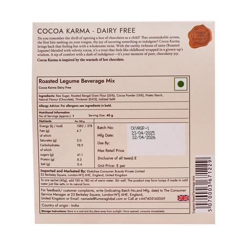 Lumara Cocoa Karma roasted chana sattu chocolate drink DAIRY FREE thumbnail 4