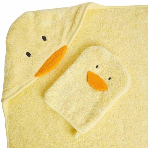 M&S, Pure Cotton Animal Hooded Towel and Mitt Set, Yellow thumbnail 2