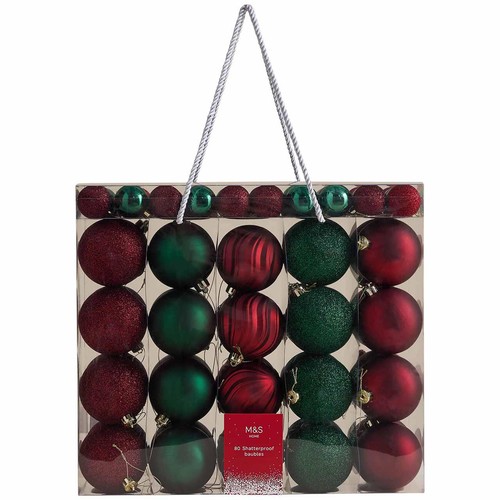 M&S Shatterproof Red & Green Baubles