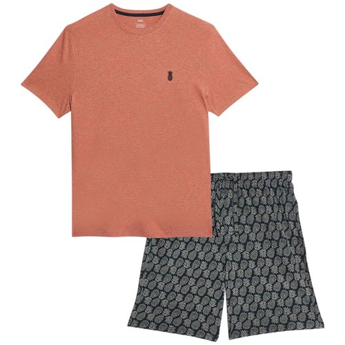 M&S Mens Pure Cotton Pineapple Print Pyjama Set, L, Navy thumbnail 2