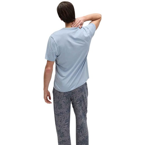 M&S Mens Pure Cotton Palm Print Pyjama Set, M, Light Blue thumbnail 4