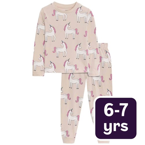 M&S Kids, Unicorn Pyjama Set, 6-7 Years, Calico